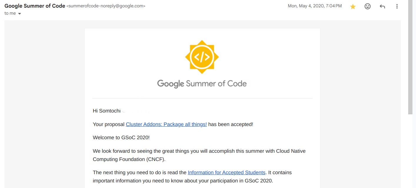 acceptance email gsoc